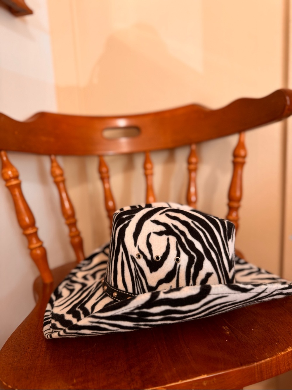 Zebra Print Cowboy Hat with Studded Band - Picture 2 of 7